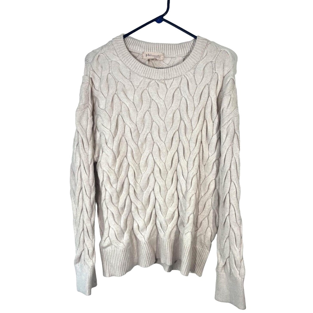 Philosophy‎ Women's Chunky Cable Knit Sweater Lt Pink Size L